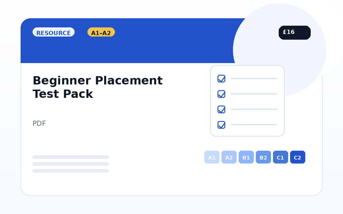 Beginner Placement Test Pack